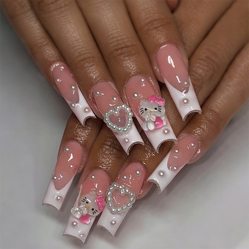 Glamorous artificial nail set with sparkling rhinestone embellishments and creative animal designs Bowlift
