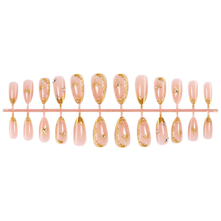 Decorative Press-On Nail Art Set with Gold Accents Bowlift