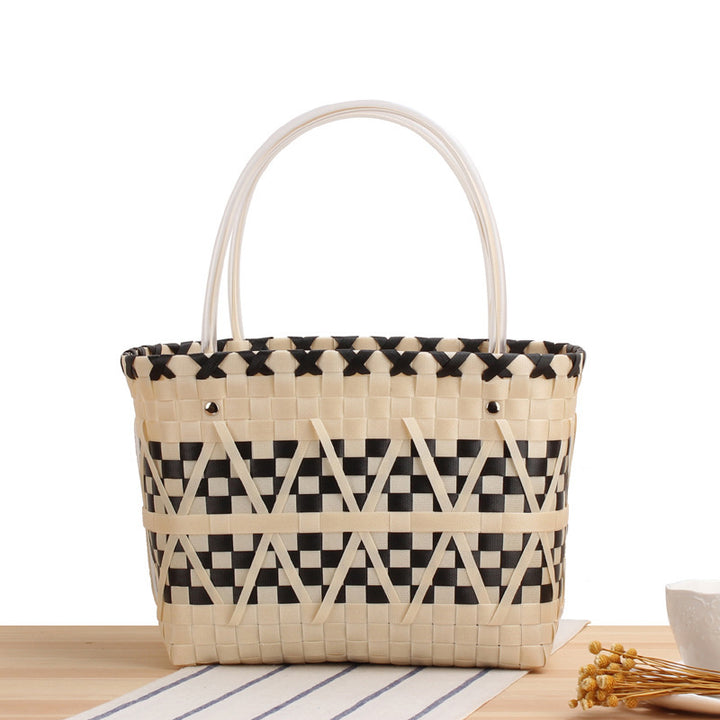 Tote bag with modern check pattern and sturdy carrying straps Bowlift