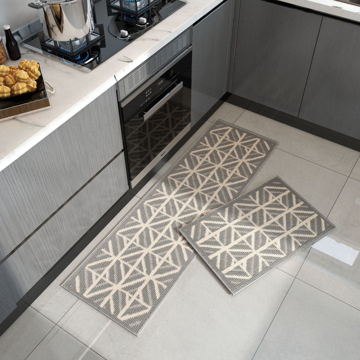 Non-Slip Geometric Woven Kitchen Runner and Mat Set Bowlift