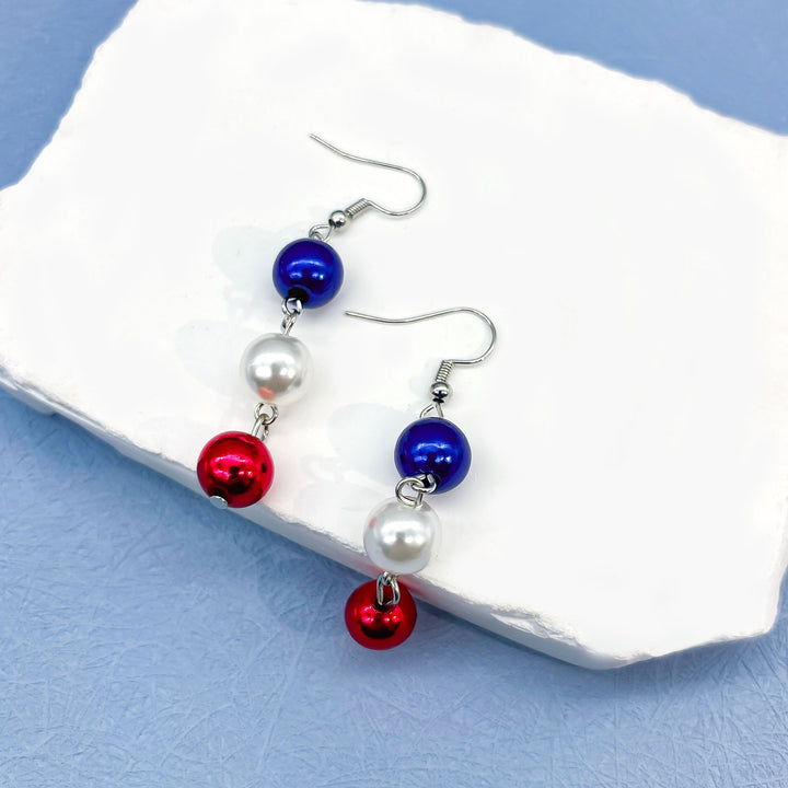 Women's nan long patriotic mesh tassel dangle earrings Bowlift