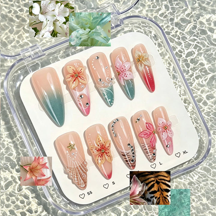 Artistic Floral Design Press-On Nail Tips Set Bowlift