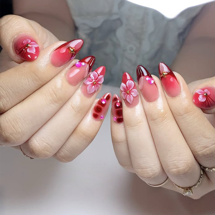 Artistic Flower-Accent Stiletto Nail Art Extensions Bowlift
