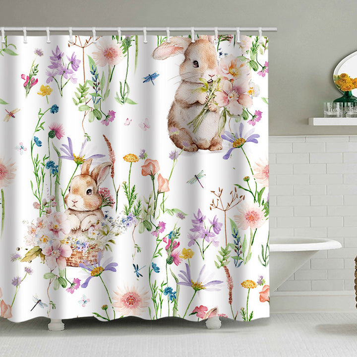 Whimsical Bunny Print Shower Curtain Bowlift