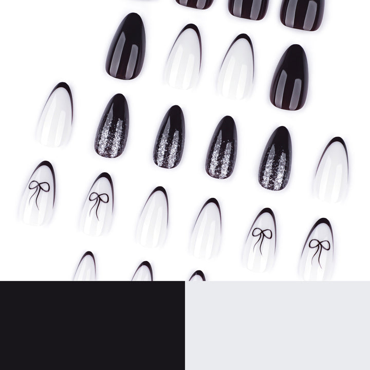 Artful nail art with elegant bow pattern and glitter accents Bowlift