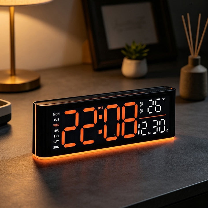 Digital LED alarm clock with temperature and day of week display Bowlift