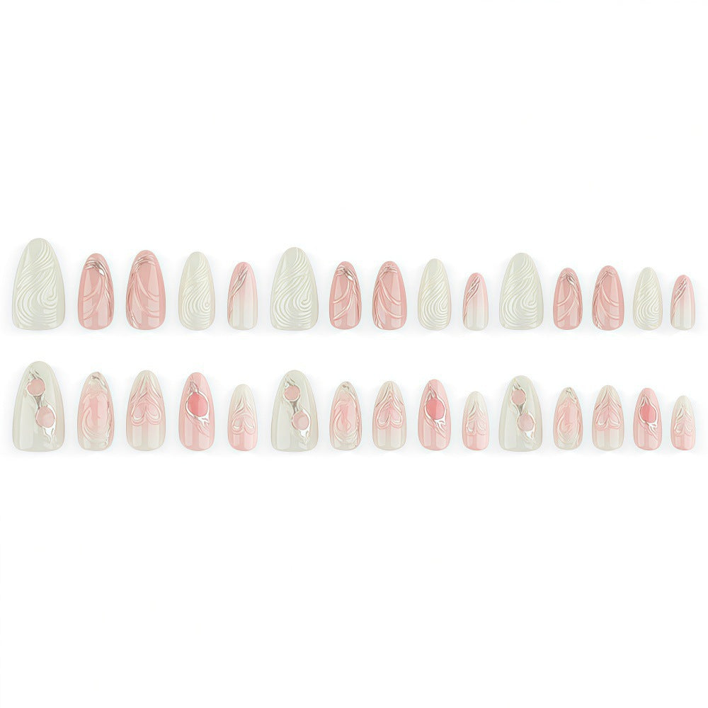 Elegant artificial nails with sophisticated heart and wave patterns Bowlift