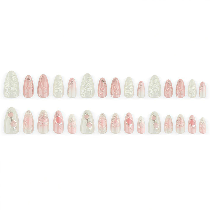 Elegant artificial nails with sophisticated heart and wave patterns Bowlift
