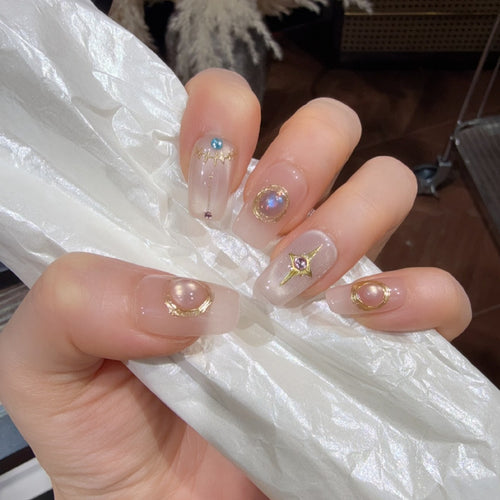 Decorative Press-On Nail Art Set with Gemstone Accents Bowlift