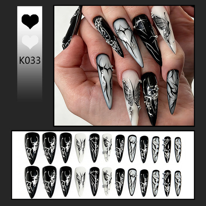 Artificial nail set with elegant geometric designs and creative metallic accents Bowlift