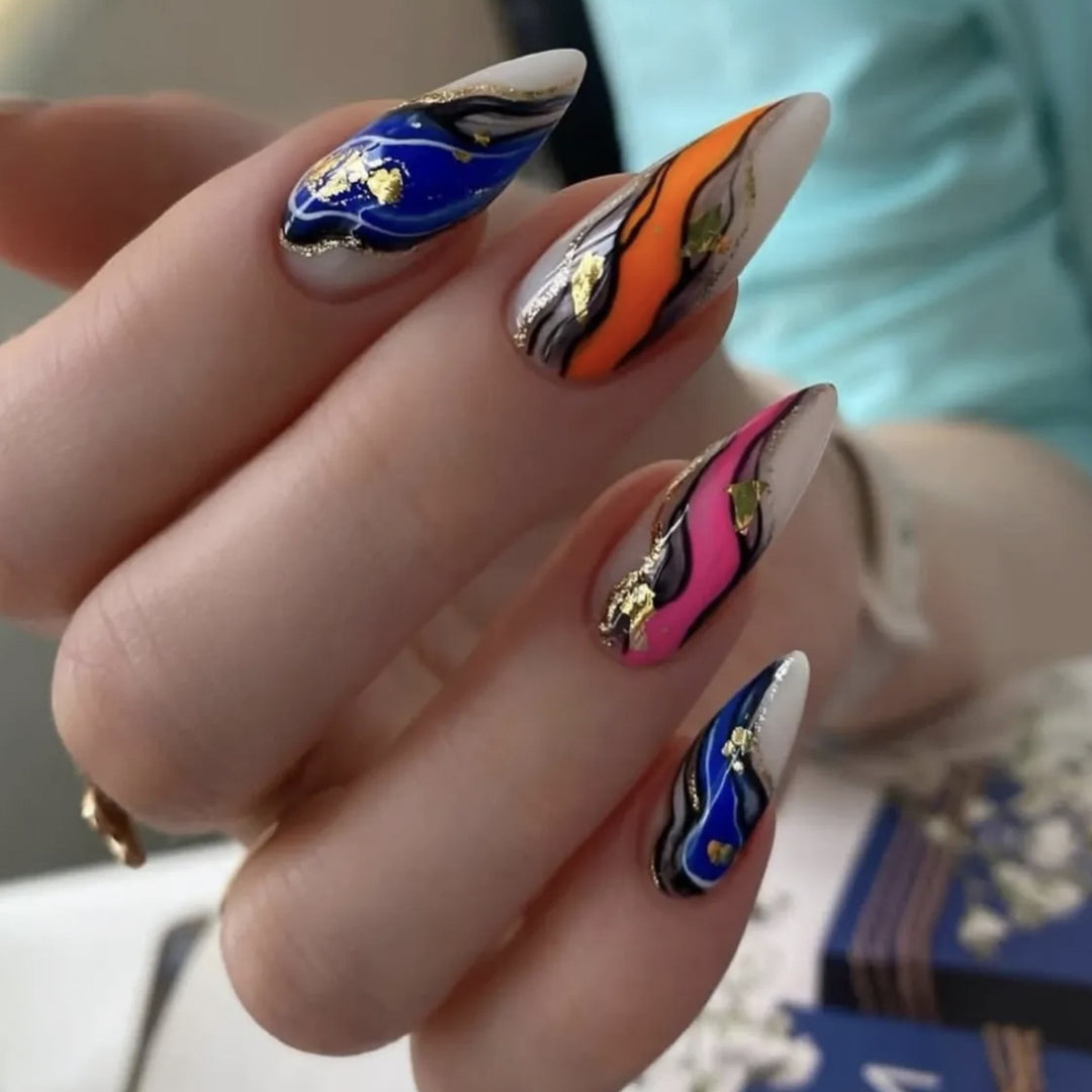 Artistic Marble Nail Art Extensions Bowlift