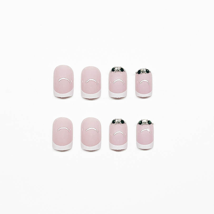 Art nail set with elegant French design and glittering accents Bowlift