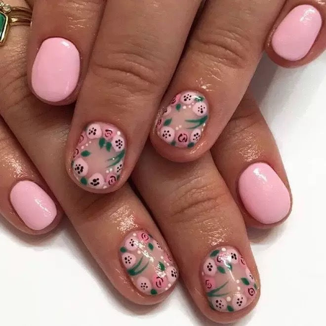Artificial Nail Set with Playful Floral Designs Bowlift