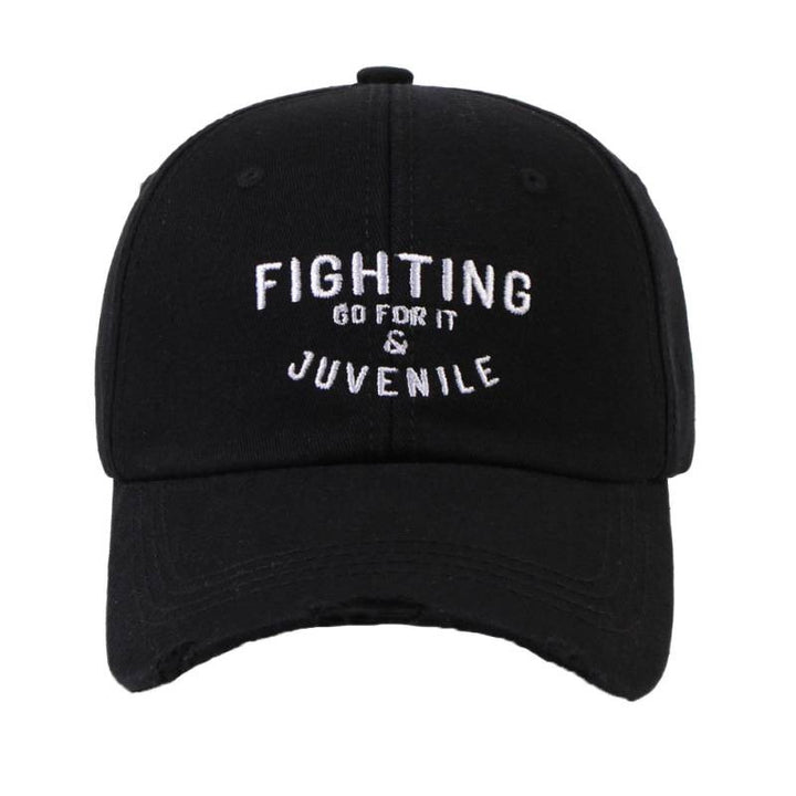Women's Distressed Cotton Cap with Motivational Embroidery Bowlift