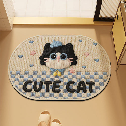 Cute Cartoon Cat-Themed Plush Bath Mat
