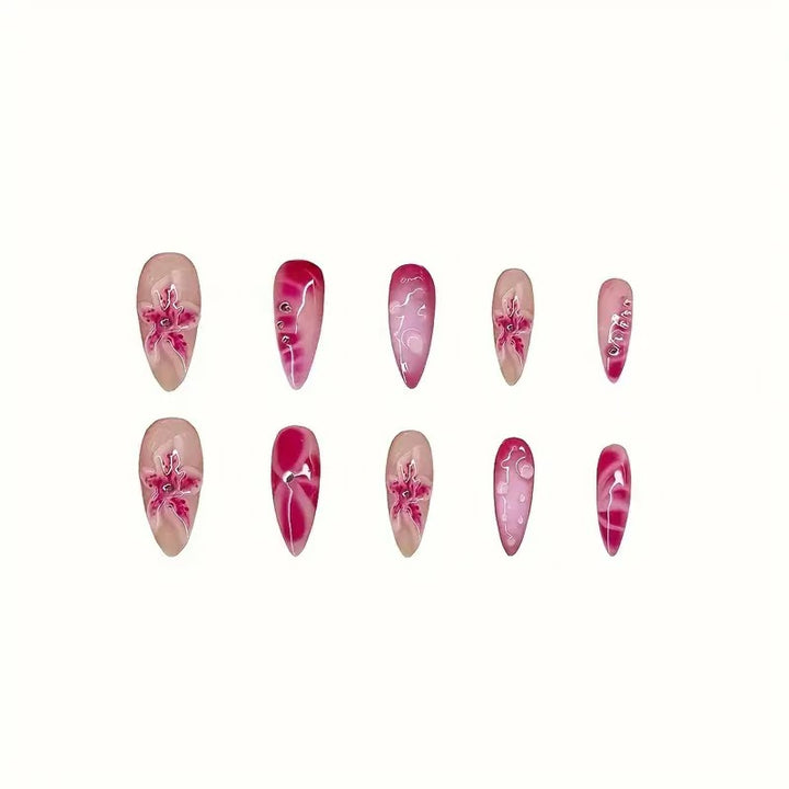 Artistic Stiletto Nail Enhancements with Intricate Floral Design Bowlift