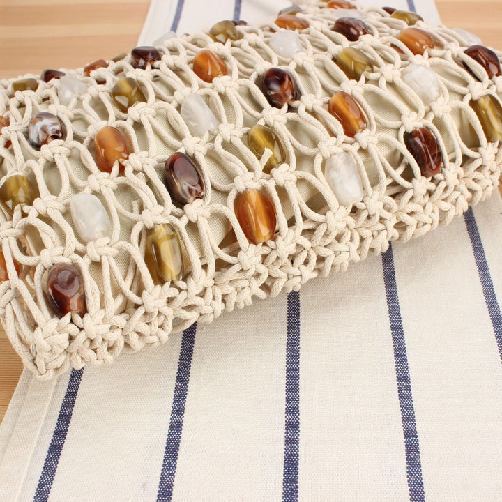 Handbag with Colorful Bead Pattern Bowlift