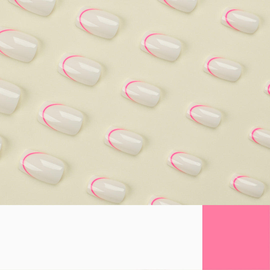 Stylish artificial nails with elegant French tip and modern accents Bowlift
