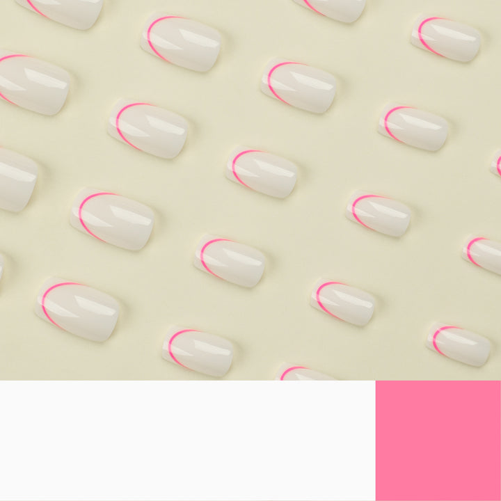 Stylish artificial nails with elegant French tip and modern accents Bowlift