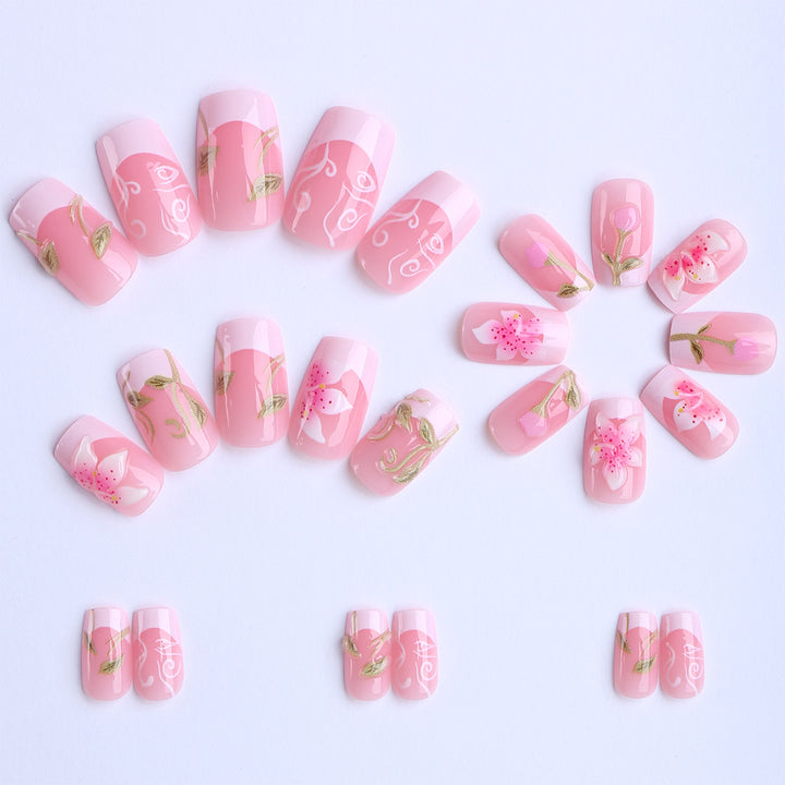 Artificial nails with handcrafted floral designs Bowlift