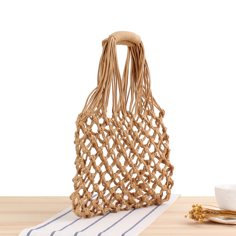 Handmade mesh tote bag with ergonomic carrying handle Bowlift
