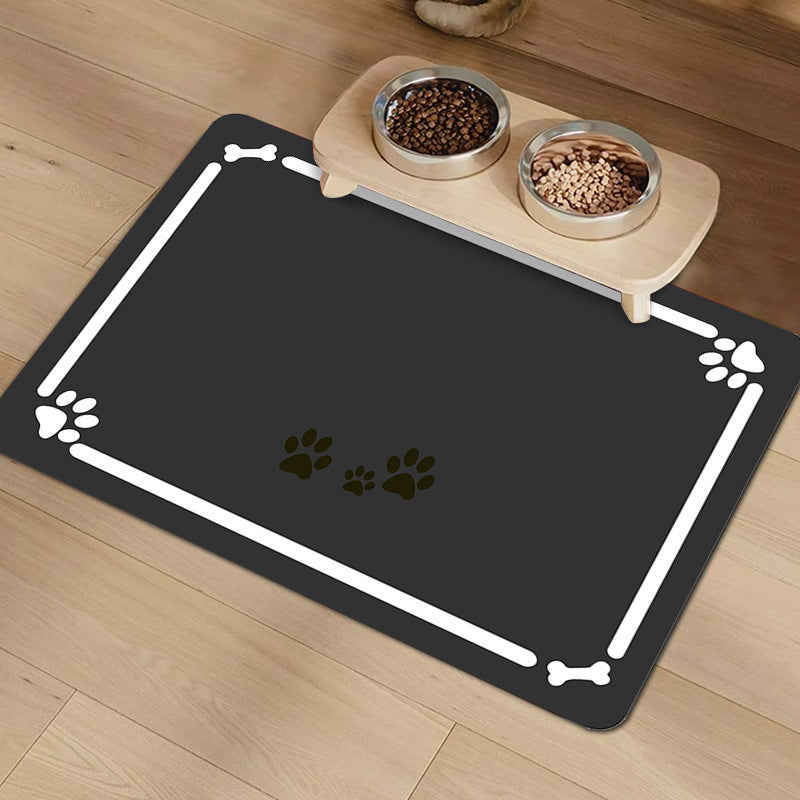 Non-Slip Waterproof Pet Feeding Mat with Raised Edge and Cat Silhouette Bowlift