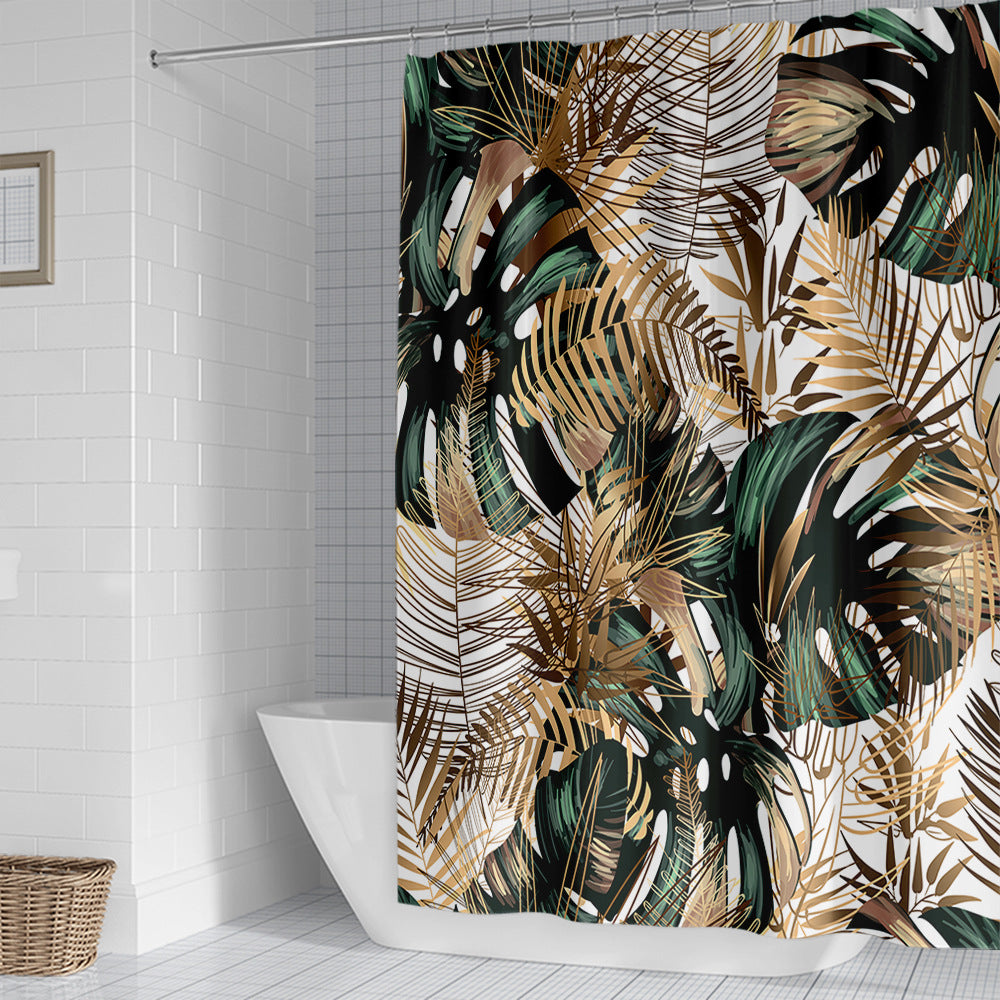 Tropical Leaf Print Shower Curtain Bowlift