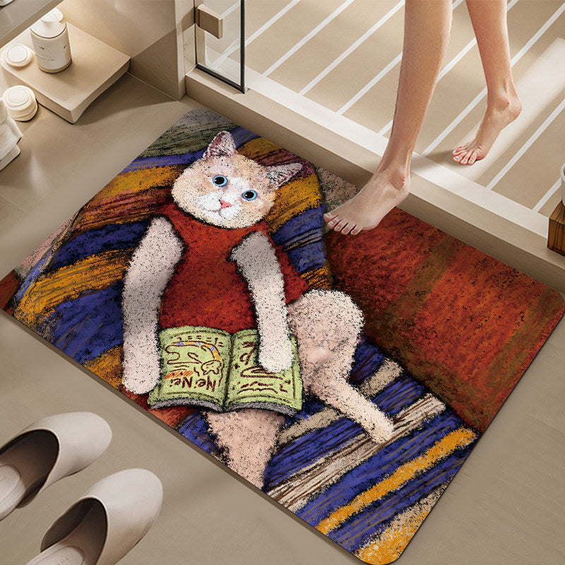 Cartoon Cat-Themed Bath Mat Bowlift