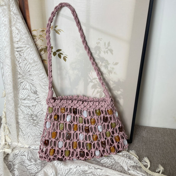 Hand-knotted net bag with decorative beads Bowlift