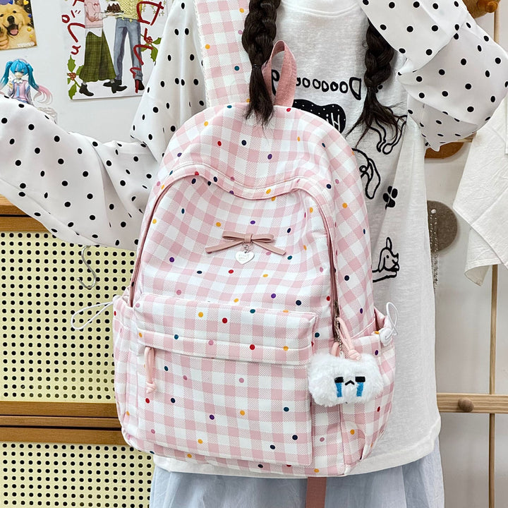 Playful Checked Pattern Backpack Bowlift
