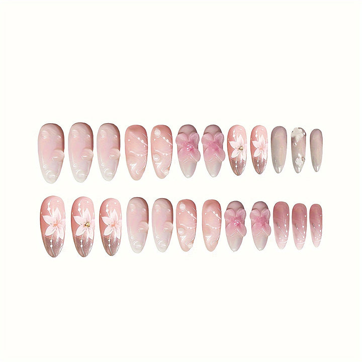 Floral-Themed Press-On Nail Art Bowlift