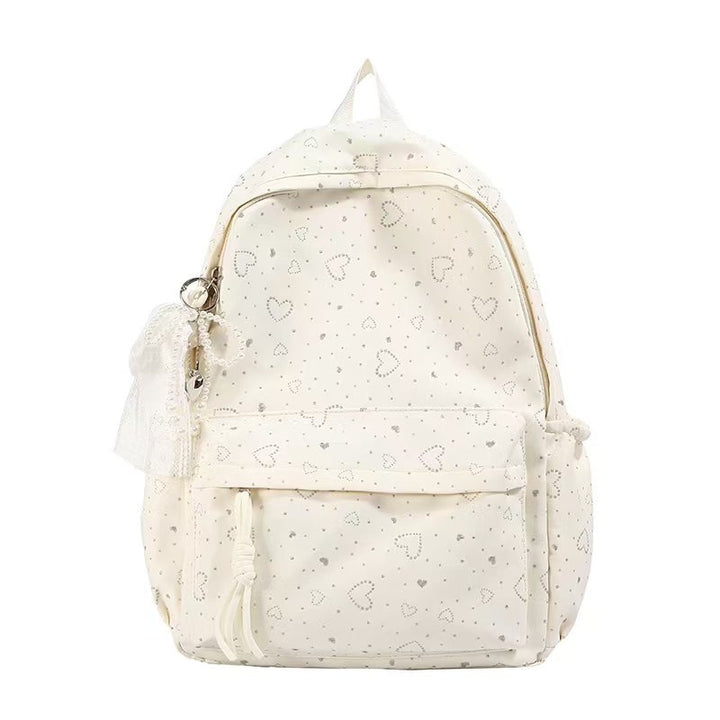 Heart-Embellished Casual Backpack Bowlift
