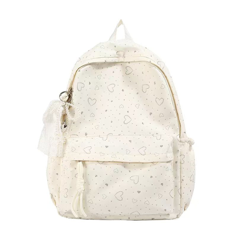 Backpack with Playful Heart Design and Practical Compartments Bowlift