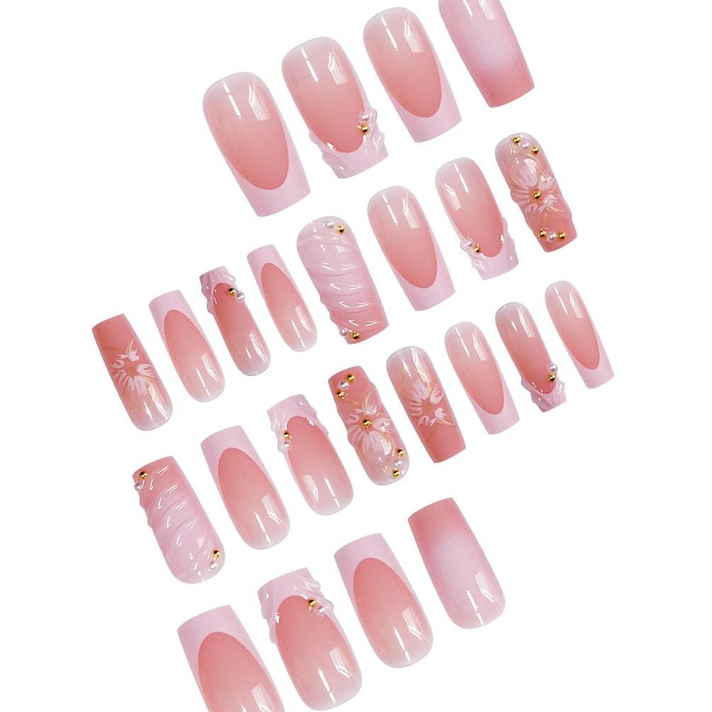 Decorative Press-On Nail Art Set with Rhinestone Accents Bowlift