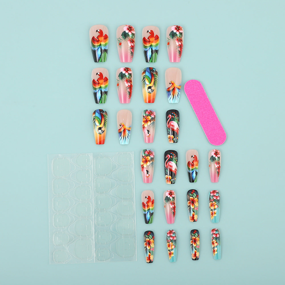 Artificial Nails Set with Tropical Bird Design Bowlift