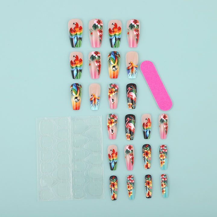 Artificial Nails Set with Tropical Bird Design Bowlift