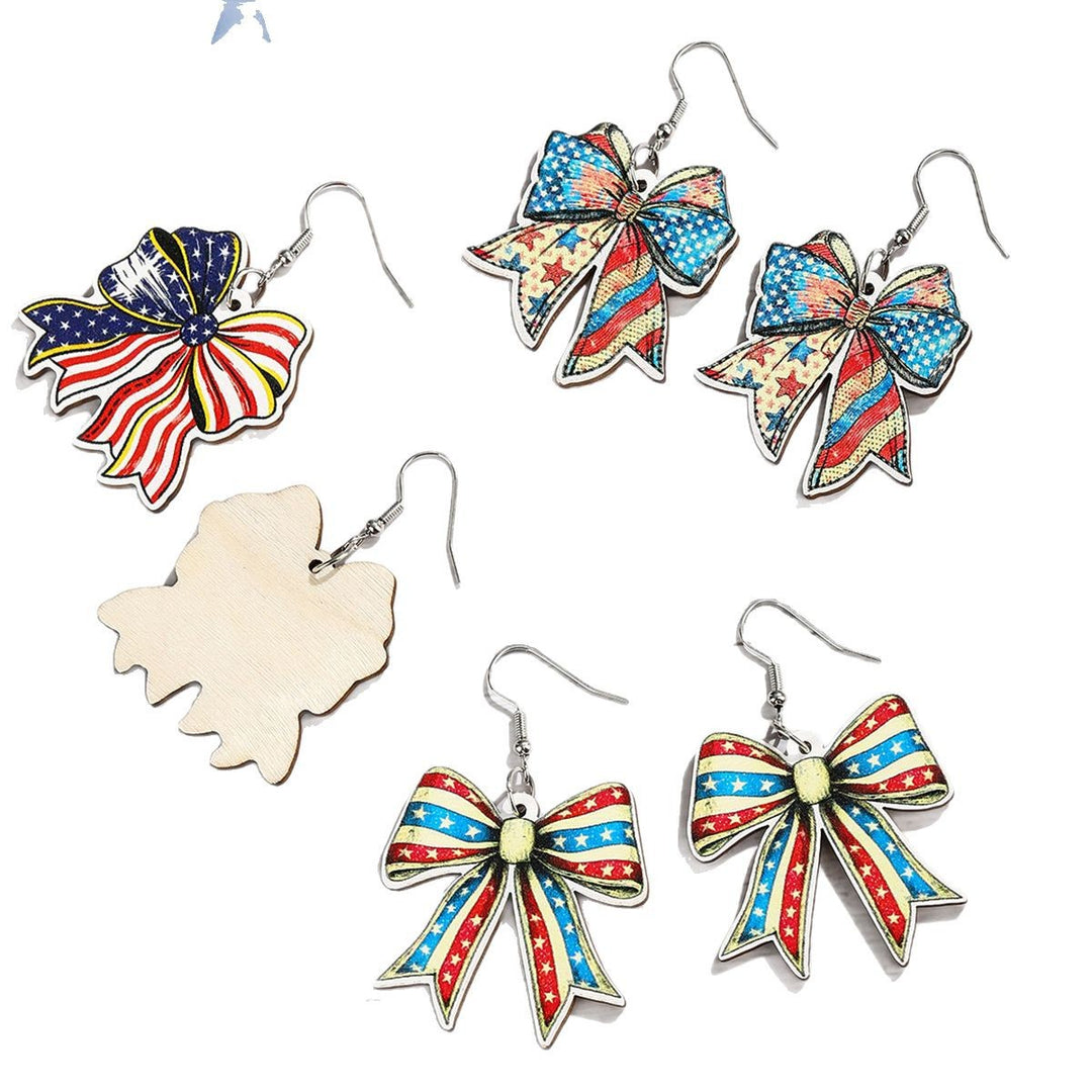 Ladies nan lightweight wooden earrings bow pendant with hook closure and vintage pattern Bowlift