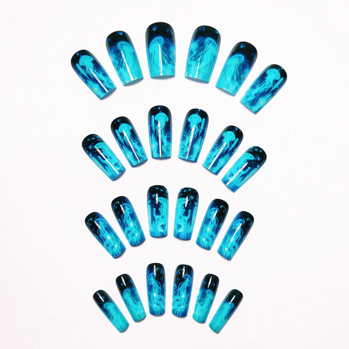 Artificial artificial nails with luminescent jellyfish design Bowlift