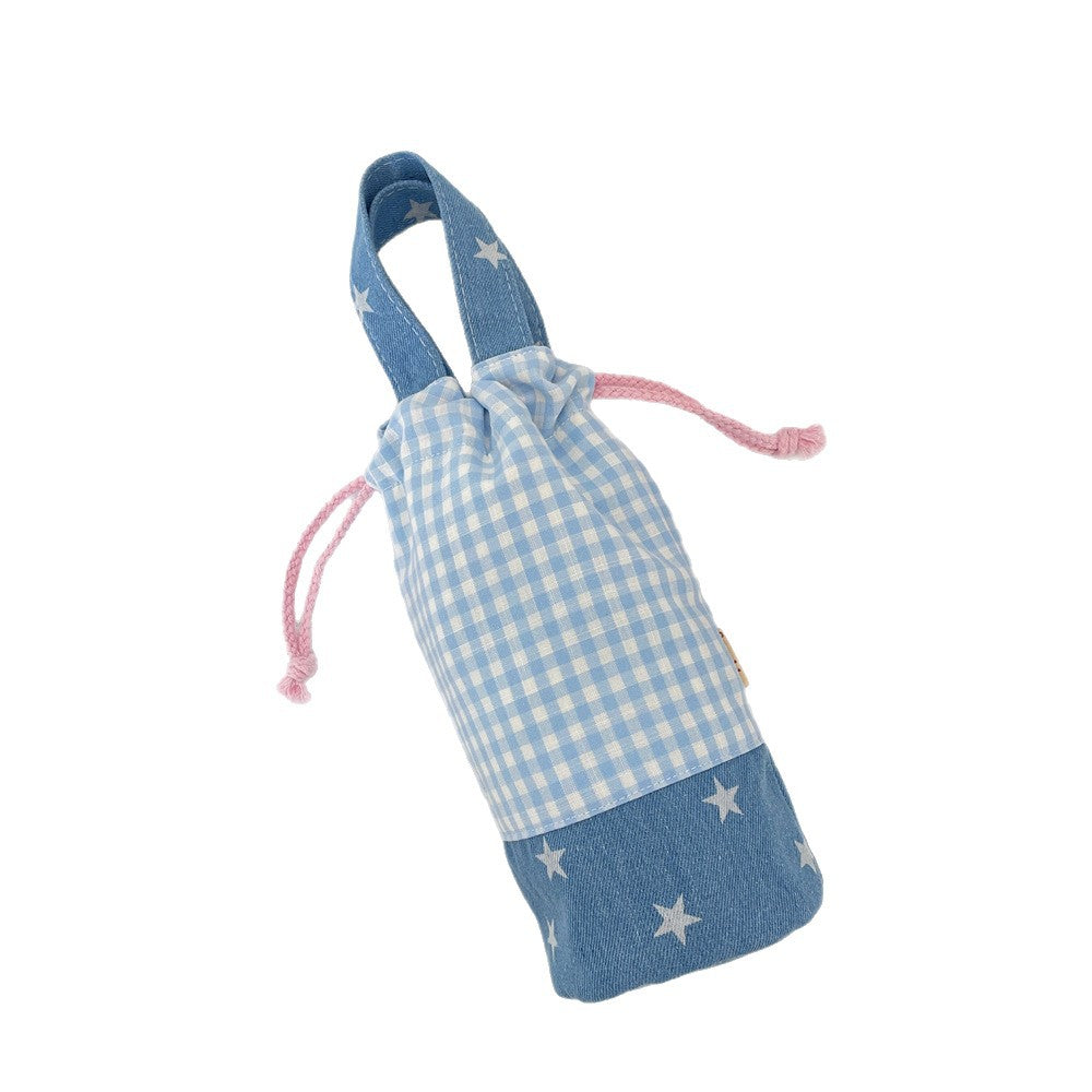 Drawstring Bottle Pouch with Denim Base and Carry Handle Bowlift