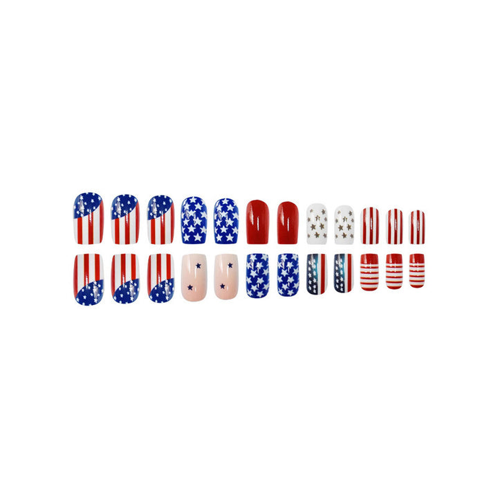 Women's nan patriotic press-on manicure set with mixed star and stripe coffin and square artificial nails Bowlift