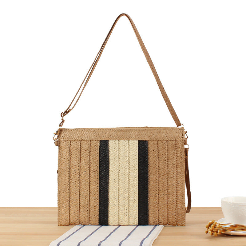 Handbag Made of Woven Material with Stylish Stripe Pattern Bowlift