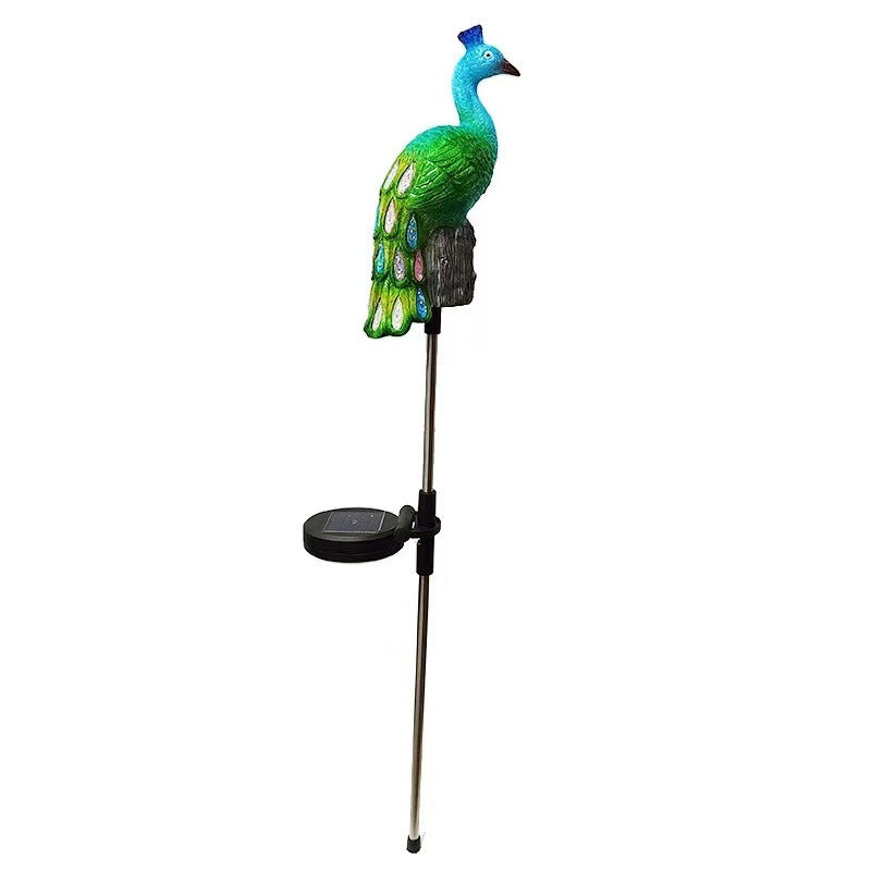 Solar-Powered Resin Peacock Garden Stake Lights With LED Glow And Weatherproof Metal Stakes Bowlift