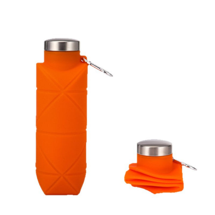 Collapsible Silicone Travel Water Bottle with Stainless Cap and Carabiner Bowlift
