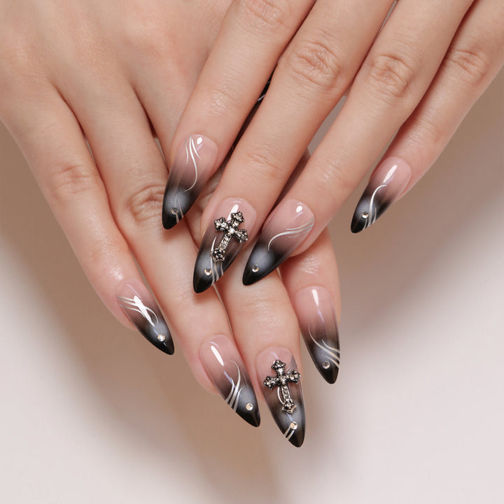 Artistic stiletto nails with elegant glitter design Bowlift