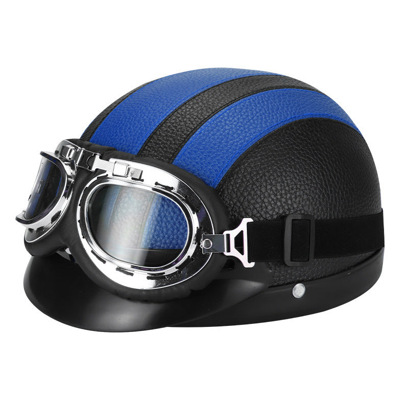 Retro open-face motorcycle helmet with detachable aviator goggles Bowlift