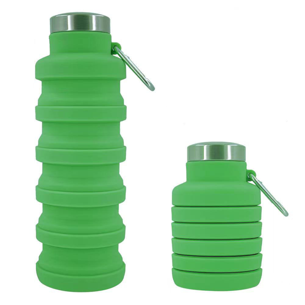 Collapsible Silicone Travel Water Bottle with Stainless Steel Cap and Carabiner Bowlift