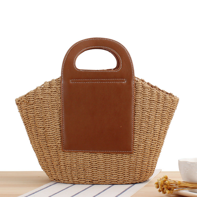 Natural raffia tote bag with elegant leather accents Bowlift