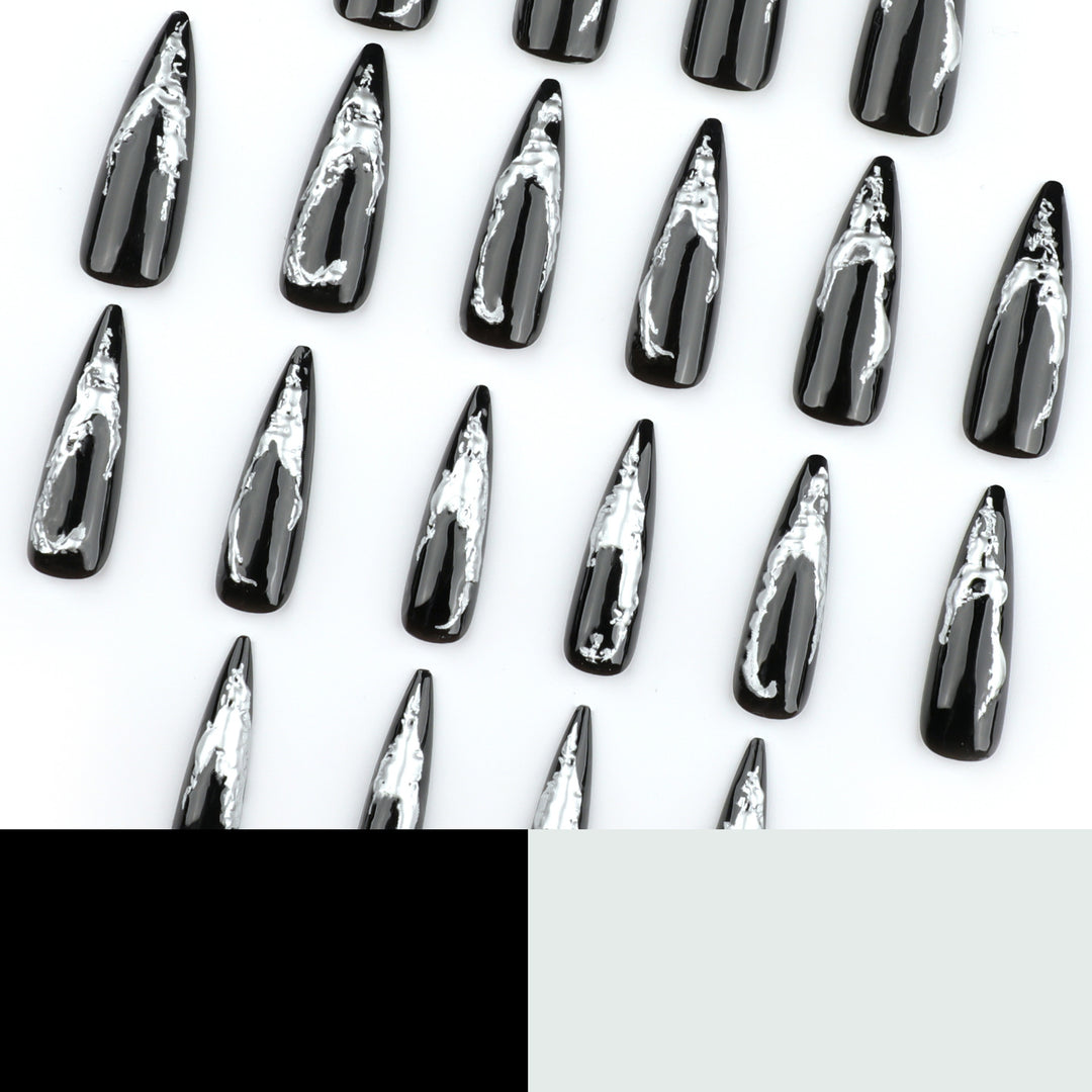 Artistic stiletto nails with modern metal effect Bowlift