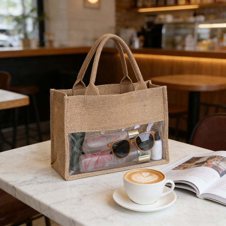 Shopping bag made of natural jute with mesh design Bowlift