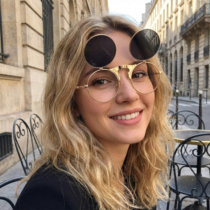 Ladies Round Designer Sunglasses with Innovative Frame Bowlift